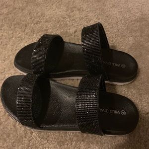 Fashion Nova black rhinestone slides